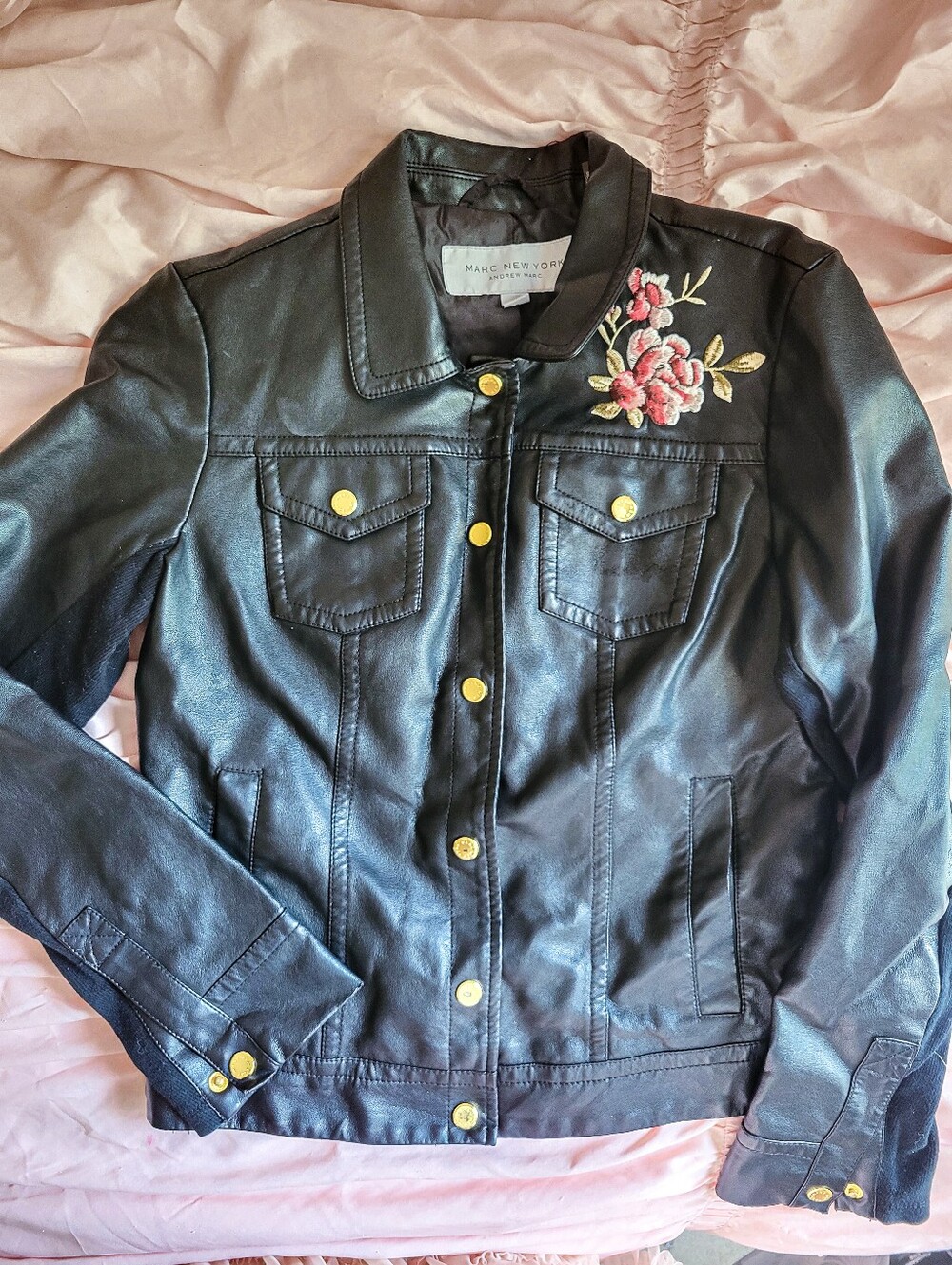 Marc New York Andrew Marc Floral Embroidered Leather Jacket